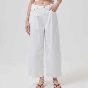 Agolde Dagna High Rise Pleat Front Baggy Crop Trouser Size 30 in Baby Powder